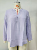 Zingj Women's Autumn And Winter New Solid Color Chiffon Shirt Loose V Collar Long-Sleeved Shirt-Outfit