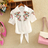 Top Summer Women Casual Tops Short Sleeve Embroidery White Top Blouses Shirts Sexy Kimono Loose Beach Shirt Blusas
