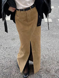 Sued Brown Maxi Skirt- Outfit