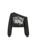Letter Print T-shirt Fairy 2022 New Spring Fashion Slash Neck Long Sleeved Girl Tees Loose Streetwear Harajuku Crop