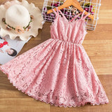 Summer Princess Dress Lace Flower Sleeveles Backless Elegant Birthday Party Weddding Costume For Children