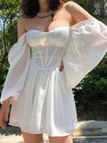 Women Fashion Elegant High Waist Slim Solid White Office Lady A-Line Mini Dress 2022 Spring Autumn New Women Party