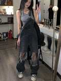 Black Fall Outfits Vintage Grunge High Waist Wide Leg Denim Overalls for Women Jumpsuit Pants Baggy Jumpsuits Alt