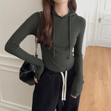 Hooded Long-Sleeved T-Shirt For Women In Autumn, The New Bottomed Shirt Is Slim, Slim, Short And