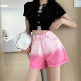 High Waist Loose Colorful Jean Shorts Pants Women 2022 New Korean Fahsion All-match Denim Short Female Loose Grunge