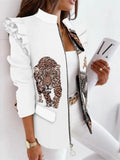 Wholesale Custom Autumn and Winter Ruffle Long Sleeve Zipper Printed Suit Small Coat for Women Women's Jackets