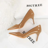 Zingj Fashion Simple Thin Heel Ultra High Heel Lacquer Leather Shallow Mouth Pointed Sexy Nightclub Show Thin Women's Single