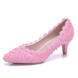 5 Cm Lace Heel High Heel Heel Heel Mid-Heeled Wedding Shoes Pointed Bridesmaid Shoes Annual Photo