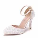 Cm White Pearl Tip-Pointed High-Heeled Sandals Fine Heel Size High Heeled Sandals Female Wedding Shoes