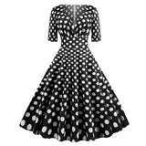 Dot Printed Summer Women Casual Vintage Dress Short Sleeve V Neck A Line Swing Pin Up Rockabilly Sundress 50s 60s