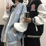 Autumn Letter R Men Women Couples Tops Harajuku Coat American Baseball Bomber Jacket Loose Plus Size Streetwear