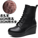 Head 12Cm High Slope And Waterproof Table Mid-Sleevel Boots With Side Zipper Women's Boots Pine Cake Plus Velvet Winter Warm Leather
