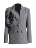 Women's Small Suit 2025 Autumn New Advanced Sense Of Personality Three-Dimensional Flower Lapel Loose Coat