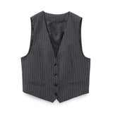 Code Female 2025 Spring Pinstriped Suit Vest Straight Cut Long Blazer Trouser