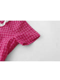 Plaid Shirt Kawaii Peter Pan Collar Preppy Style Women's Blouses Sweet Short Sleeve Bow Tops 2023 Summer Fashion