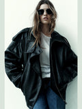 And Winter 2025 Fashion New Women's Pu Leather Jacket Jacket Locomotive Long-Sleeved Leather Coat