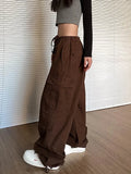 Zingj Multi-Pocket Wide Leg Cargo Pants Female Autumn New Style Do Old Loose Versatile Draw Rope Straight Tube Pants