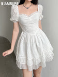 Elegant Fashion Ruffles A-Line Dress Sexy Slim Square Collar Puff Sleeve Mini Dresses For Women 2022 Spring Summer