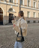 White Lapel Fleece Jacket- Outfit