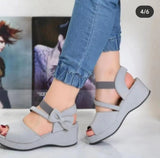 Velvet Slope With Fish-Billed Sandals Women's Bows Thick Bottom Beach Cool Slippers