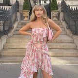 Floral Print Spaghetti Strap Dresses Mini Women Sexy Backless Halter Neck Spring Summer Ruffle Casual Beach Dress