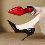 And Summer 2025 New Pointed Temperament Patent Leather Bare Red-Soled High-Heeled Shoes Women's Fine Side Air Work Shoes Single