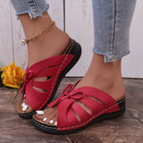 Zingj Size Bow Flat Heel Slippers 2023 New Solid Color Rocking Line Hollowed-Out Fish Mouth