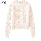 New Women Fashion O Neck Twist Crochet Knitting Sweater Female Autumn Long Sleeve Casual Pullovers Tops