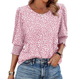 Color Women's Clothing 2025 Autumn Loose Leisure Printing Seven-Sleeve Round-Neck T-Shirt