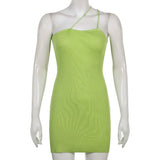 Knitted Slanted Shoulder Halterneck Suspender Women Dress Summer Sexy Elegant Party Dinner Club Ladies bohemia