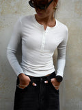 Buttoned Long Sleeve Solid Top- Outfit