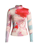 Holiday Style Leisure High-Collar Bottoming Shirt 2025 Summer New Printing Design Slim Slim T-Shirt Top
