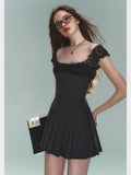 Black Pleated Strap Mini Dress- Outfit