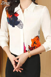 Women Shirt Printed Long Sleeve Blouse Button Up Shirt Cheap and Pretty Blouses Satin Womens Tops OL Elegant Woman
