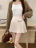 Bow Solid High Waist Pleated A-line Skirt- Outfit