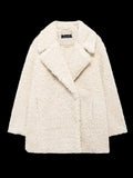 White Faux Fur Effect Turn Down Collar Coat- Outfit