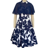 Cape Vintage Gothic Flare Dress Women 50s 60s 2pcs Turn Down Collar Elegant Party Wear Summer A Line Midi Swing