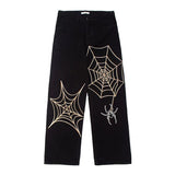 Denim Trousers Baggy Oversize Y2k Women Jeans Spider Print Spring Fashion Low Waist Streetwear E Girl Print Casual