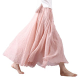 2020 Summer Women Skirt Linen Cotton Vintage Long Skirts Elastic Waist Boho Beige Pink Maxi Skirts Faldas