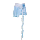 Zingj Pure Desire Wind Rose Tassel Ribbon Double Layer Fairy Skirt Low Waist Irregular Place Short Half