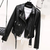 Autumn Faux Soft Leather Black Punk Jacket Coats Women Pu Faux Serpentine Moto Zipper Rivet Short Outwear With