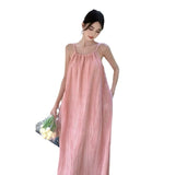 Zingj Dress Female Loose Show Thin Big Skirt Pleated Sleeveless Shoulder Cut Long