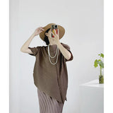 Folds 2025 Summer Design Pure Color Irregular High-End Feel Top Dress Casual T-Shirt