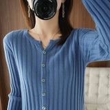 Zingj Long Sleeve Spring And Autumn New Round Collar Cardigan Women's Jacket Slim Soft Waxy Bottom Coat Thin Sweater-Outfit