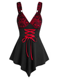 Lace Overlay Lace Up Tank Top Women O Ring Gothic