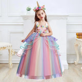 Unicorn Dress for Girls Flower Appliques Ball Gown Little Girl Princess Dresses Elegant Party Costumes Children
