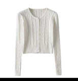 Vintage Cardigan Long Sleeve Slim Knitted Black Cardigan V Neck Solid White Cropped Cardigan Streetwear Sweater