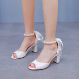Cm Fish Mouth Coarse Sandals Shallow Buckle With Large-Size Beads Drifting Sandals Bride White Coarse Sandals