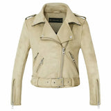 New Autumn Faux Suede Womens Motorcycle Jacket Faux Leather Jacket Women Biker Jacket Slim White PU