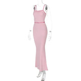 Contrast Spaghetti Strap Bodycon Maxi Dress- Outfit